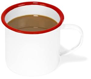 Red Co. Set of 6 Enamelware Metal Medium Classic 12 Oz Round Coffee and Tea Mug with Handle, Solid White/Red Rim