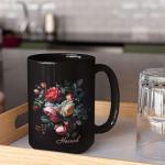 Colorful Roses Design Coffee Mugs, Elegant Flowers Black Ceramic Mugs, Personalized Name Roses Tea Cups, Customized Awesome Roses Cup Gift, Roses Gardening Tea Cups, Plant Mugs