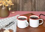 Red Co. Set of 6 Enamelware Metal Medium Classic 12 Oz Round Coffee and Tea Mug with Handle, Solid White/Red Rim