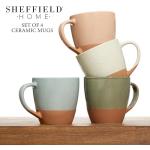Sheffield Home Coffee Mugs Set of 4 Stoneware Mugs - 16oz Large Ceramic Coffee Mug with Handle - Dishwasher & Microwave Safe Classic Mug for Tea, Latte, Espresso and Cappuccino - Assorted Neutrals