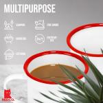 Red Co. Set of 6 Enamelware Metal Medium Classic 12 Oz Round Coffee and Tea Mug with Handle, Solid White/Red Rim