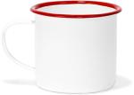 Red Co. Set of 6 Enamelware Metal Medium Classic 12 Oz Round Coffee and Tea Mug with Handle, Solid White/Red Rim