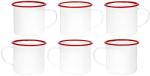 Red Co. Set of 6 Enamelware Metal Medium Classic 12 Oz Round Coffee and Tea Mug with Handle, Solid White/Red Rim