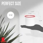 Red Co. Set of 6 Enamelware Metal Medium Classic 12 Oz Round Coffee and Tea Mug with Handle, Solid White/Red Rim