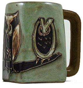 One (1) MARA STONEWARE COLLECTION - 12 Ounce Coffee Cup Collectible Square Bottom Mug - Owl Bird Design