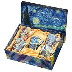 Van Gogh Bone China Set of 5 Large Mugs for Coffee and Tea, With Gift Box, 12 -Ounce Art Coffee and Tea Mugs Set