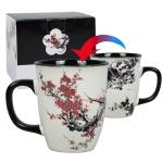 Asmwo Color Changing Heat Sensitive Magic Funny Art Mug Large Coffee Tea Plum Blossom Porcelain Mugs for Women Mom grandma Gifts 16oz Black Change Glow Red Cups