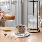 DOPUDO 6pcs Vintage Coffee Mugs 14oz, Overnight Oats Containers with Bamboo Lids and Spoons - Clear Embossed Glass Cups, Cute Iced Coffee Glasses Bar Accessories, Clear Cups Vintage gifts for women