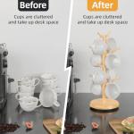 BAMBANG Mug Holder Tree, 360° Rotating 8 Hooks Coffee Cup Holder for Counter Top, Bamboo Coffee Mug Rack Stand for Kitchen Countertop Home, Natural