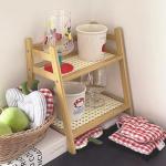 Narrow Mug Holder Countertop, Wicker-Look Tea and Coffee Bar Station Organizer, Bamboo Matcha Stand, Cup Display Shelf, Condiment Storage Rack for Kitchen Counter Cabinet, 2 Tier