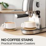 MIAMIO – 11 Oz., Set of 4 Ceramic Tea Cup and Saucer Bamboo/Tea Mug - Wide Cappuccino Cup, Coffee Cups Ceramic Mug for Cappuccino, Latte, Espresso & Americano - Luxe Collection (White)