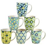 Tapestry 14 oz. Porcelain Mugs, Set of 6 – All-Purpose Coffee & Tea Mugs in Vibrant Assorted Floral & Geometric Designs – Microwave & Dishwasher Safe, Everyday Use or Giftable Drinkware Set