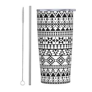 JASROTAO Black Navajo Print Tumbler,Geometric print 20oz Stainless Steel Insulated Travel Tumblers,Travel Coffee Mug with Lid and Straw Water Bottle Drink Tumbler Cups Gifts for Women Men Lovers