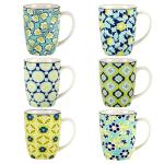 Tapestry 14 oz. Porcelain Mugs, Set of 6 – All-Purpose Coffee & Tea Mugs in Vibrant Assorted Floral & Geometric Designs – Microwave & Dishwasher Safe, Everyday Use or Giftable Drinkware Set