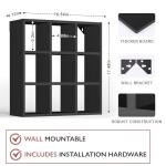 Helsin 9 Grid Vintage Coffee Mug Display Rack, 16inch Wall Mounted Wooden Curio Shadow Box Shelf, Cup Floating Shelves Display and Organizer (Black)