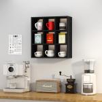 Helsin 9 Grid Vintage Coffee Mug Display Rack, 16inch Wall Mounted Wooden Curio Shadow Box Shelf, Cup Floating Shelves Display and Organizer (Black)