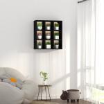 Helsin 9 Grid Vintage Coffee Mug Display Rack, 16inch Wall Mounted Wooden Curio Shadow Box Shelf, Cup Floating Shelves Display and Organizer (Black)