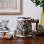 HAUCOZE Beer Stein Mug - Double-Wall Insulated Stainless Steel Coffee Drinking Cup with Handle,15oz,Motorcycle Design for Oktoberfest Gifts and Collectibles