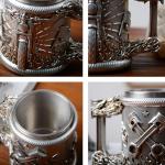 HAUCOZE Beer Stein Mug - Double-Wall Insulated Stainless Steel Coffee Drinking Cup with Handle,15oz,Motorcycle Design for Oktoberfest Gifts and Collectibles