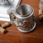 HAUCOZE Beer Stein Mug - Double-Wall Insulated Stainless Steel Coffee Drinking Cup with Handle,15oz,Motorcycle Design for Oktoberfest Gifts and Collectibles