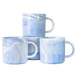 Yundu 12oz Blue Marble Ceramics Coffee Mug Set of 4, Drinking Cups Set, Stackable Latte Mugs with Handle, Microwave and Dishware Safe Cup for kitchen