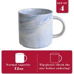 Yundu 12oz Blue Marble Ceramics Coffee Mug Set of 4, Drinking Cups Set, Stackable Latte Mugs with Handle, Microwave and Dishware Safe Cup for kitchen