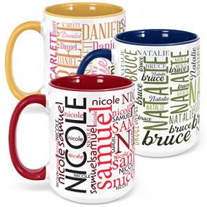 Personalized Coffee Mugs w/Word Cloud Art, 12 Colors & 9 Font Art, 15 oz. Custom Gifts for Couples, Men, Women - Red/White, Ceramic Keepsake Mug, Personalized Gifts