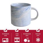 Yundu 12oz Blue Marble Ceramics Coffee Mug Set of 4, Drinking Cups Set, Stackable Latte Mugs with Handle, Microwave and Dishware Safe Cup for kitchen