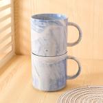 Yundu 12oz Blue Marble Ceramics Coffee Mug Set of 4, Drinking Cups Set, Stackable Latte Mugs with Handle, Microwave and Dishware Safe Cup for kitchen