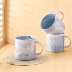 Yundu 12oz Blue Marble Ceramics Coffee Mug Set of 4, Drinking Cups Set, Stackable Latte Mugs with Handle, Microwave and Dishware Safe Cup for kitchen