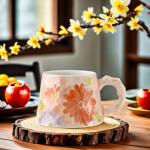 Buketou 13oz ceramic mug, enlarged and thickened breakfast cup, suitable for spring, summer, autumn and winter, hand-painted cup, a personalized gift for girlfriend.