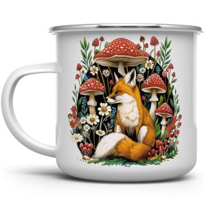 Woodland Forest Fox Cottagecore Campfire Coffee Tea Hot Chocolate Mug, Cozy Mushroom Nature Camping Cup (12oz)