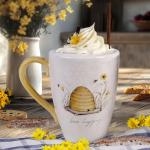 Bee Sweet Set of 4 Large Ceramic Mugs – 22 oz Coffee, Tea, Hot Cocoa Cups with Farmhouse Bee & Floral Design, Rustic Oversized Mugs with Comfort Handle – Microwave & Dishwasher Safe