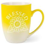 Elanze Designs Blessed Sunflower Two Toned Ombre Matte Yellow and White 12 ounce Ceramic Stoneware Coffee Cup Mug