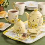 Bee Sweet Set of 4 Large Ceramic Mugs – 22 oz Coffee, Tea, Hot Cocoa Cups with Farmhouse Bee & Floral Design, Rustic Oversized Mugs with Comfort Handle – Microwave & Dishwasher Safe