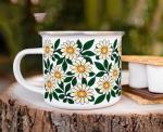 Floral Daisy Enamel Camping Coffee Mug, Nature Flowers Botanical Gift Cup for Friend Coworker Women Mom Daughter (16oz)