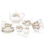 ACMLIFE Bone China Tea Set for Adults White And Floral Fine China Tea Set 21-Piece English Tea Cups Set of 6 for Women Porcelain Tea Set with Teapot, Sugar Bowl,Creamer Pitcher, Tea Party Sets