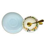 Krysclove Vintage Ceramic Teacup, Elegant Coffee Cup with Spoon and Saucer Set, Fine Royal Bone China Tea Cups (Blue)