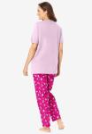 Dreams & Co. Plus Size Graphic Tee PJ Set - L, Pink Tea Cup