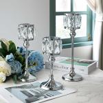 Set of 3 Cup Crystal Tealight Candle Holders, Centerpieces for Table Wedding Centerpieces Crystal Decorative Tealight Candle Dining Table Candle Holder Decor for Party (8.7"+10.6"+12.2", Silver)