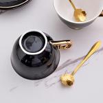 Nuoxent Ceramic Cup and Saucer Sets - Complete Set of 4 with Cup Holder for Coffee, Cappuccino, Black Tea, Green Tea, Elegant Design with Gold Rim