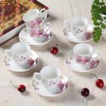 GuangYang 12 Pieces (Tiny Style) Espresso Cups and Saucers，2.5 ounce/80ml，Set of 6,Mini Premium Porcelain Coffee Cup Set, Fancy Flower Pattern Design