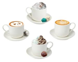Espresso Cups Set of 4 with Matching Saucers – 4 oz White Porcelain Demitasse Cups for Italian, Turkish, or Lungo Coffee – 8-Piece Set
