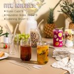 NETANY [ 8pcs Set ] Drinking Glasses with Glass Straw - 16oz Glass Cups, Beer Glasses, Iced Coffee Glasses, Cute Tumbler Cup, Ideal for Whiskey, Soda, Tea, Water, Gift - 2 Cleaning Brushes