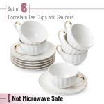 BTaT- White Tea Cups and Saucers Set With Gift Box, 7oz, Set of 6 With Gold Rim, for Adults, Bulk