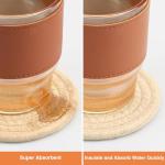4.8" Khaki Cotton Coasters for Drinks Set of 2 – Absorbent Woven Drink Pads for Coffee & Tea, Boho Minimalist Cup Mats for Desk, Nightstand, Table, Giftable Neutral Coaster Set for Home or Office