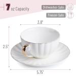 BTaT- White Tea Cups and Saucers Set With Gift Box, 7oz, Set of 6 With Gold Rim, for Adults, Bulk