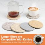 4.8" Khaki Cotton Coasters for Drinks Set of 2 – Absorbent Woven Drink Pads for Coffee & Tea, Boho Minimalist Cup Mats for Desk, Nightstand, Table, Giftable Neutral Coaster Set for Home or Office
