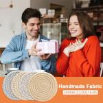 4.8" Khaki Cotton Coasters for Drinks Set of 2 – Absorbent Woven Drink Pads for Coffee & Tea, Boho Minimalist Cup Mats for Desk, Nightstand, Table, Giftable Neutral Coaster Set for Home or Office