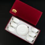 BTaT- White Tea Cups and Saucers Set With Gift Box, 7oz, Set of 6 With Gold Rim, for Adults, Bulk